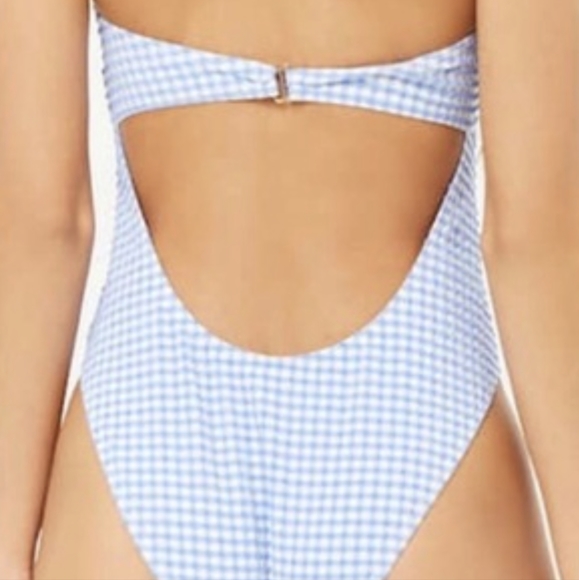 Forever 21 blue gingham tie front swimsuit - Picture 3 of 6